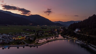 sunset at the Achensee North beach in Achenkirch