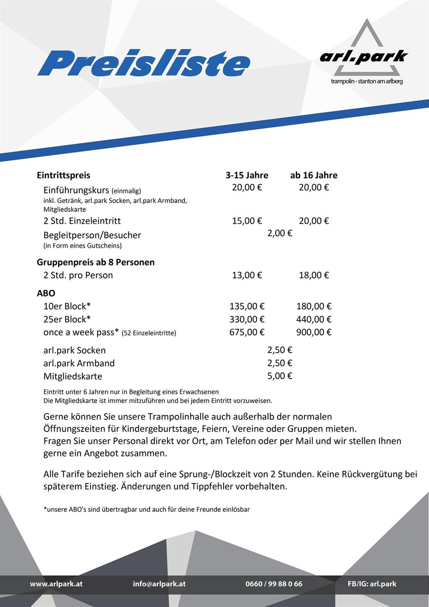 arl.park Preisliste