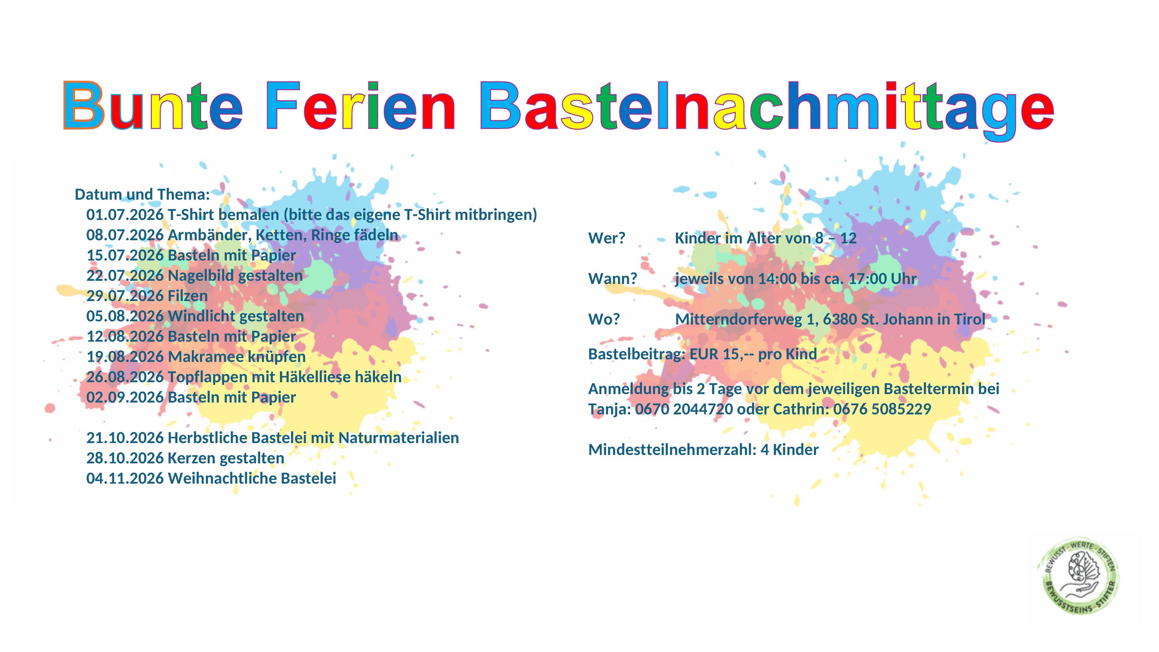 Bunte Ferien Bastelnachmittage
