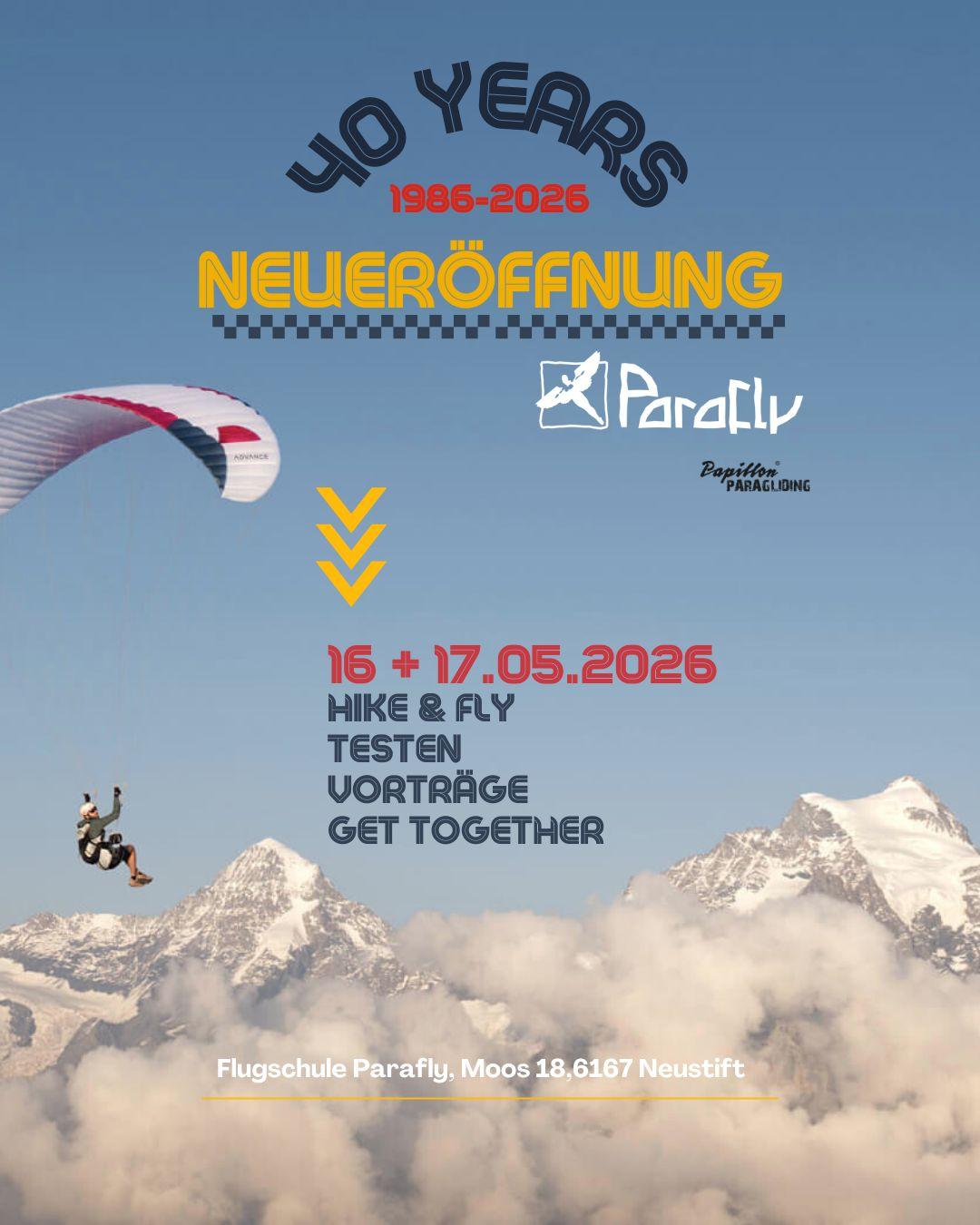 40 Jahr Flugschule Parafly (1986-2026) mit Neueröffnung